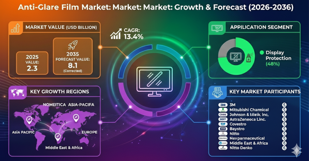 Anti-Glare Film Market Forecast 2026–2036: Market to Reach USD 8.1 Billion by 2036 at 13.4% CAGR