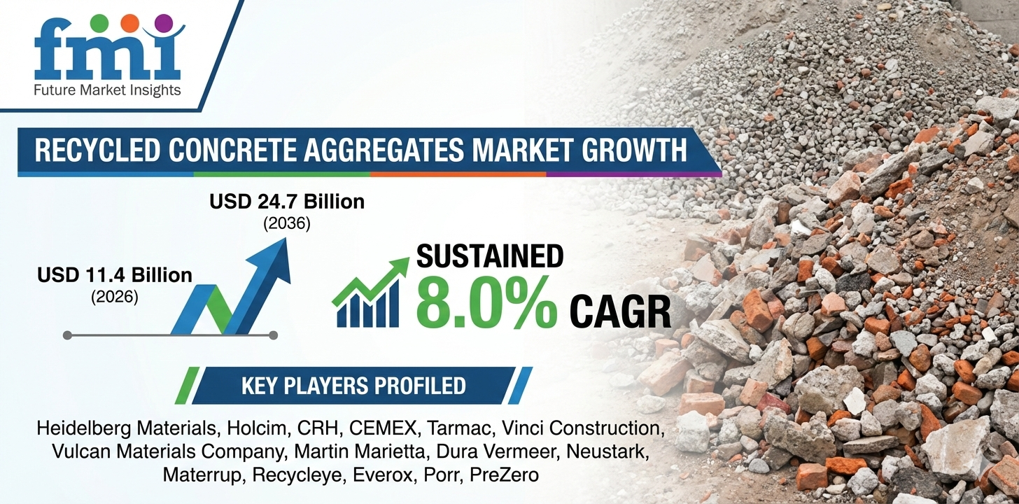 Recycled Concrete Aggregates Market Forecast 2026–2036: Market to Reach USD 24.7 Billion by 2036 at 8.0% CAGR