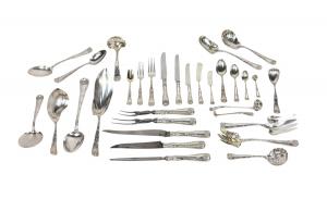 Tiffany & Co 175-piece sterling flatware set in the ‘Wave Edge’ pattern, monogrammed ‘GGS,’ weighing in at 225.86 ozt. Estimate: $16,000-$18,000