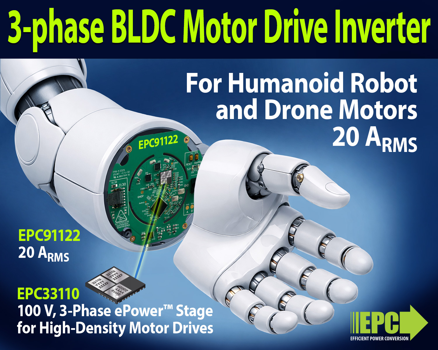 EPC Accelerates Robotics Innovation with Integrated 3-Phase BLDC Motor Drive Inverter
