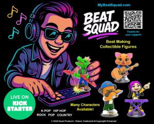 A Zoo of Collectible Beatmaking Characters Designed for a New Generation of Music Creators Illustration of boy playing with beat making collectible figures using smartphone