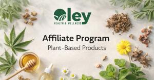 Flat lay of hemp, chamomile, peppermint, honey, and herbal roots representing Oley Health and Wellness plant-based products.