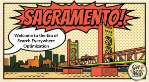 pop art image showing the Sacramento Tower Bridge and search everywhere optimization