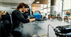 Nite Creamery team member making freshly made ice cream to order with liquid nitrogen at the Tempe Arizona location