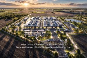 3 Gigawatt Load data center campus with 3,000 MW BESS in 1 GW phases in 1,000 MW eachHigh-voltage 345 kV transmission towers in North Texas supporting transmission-scale AI data center development opportunity Roxanne Marquis 8888cre.com