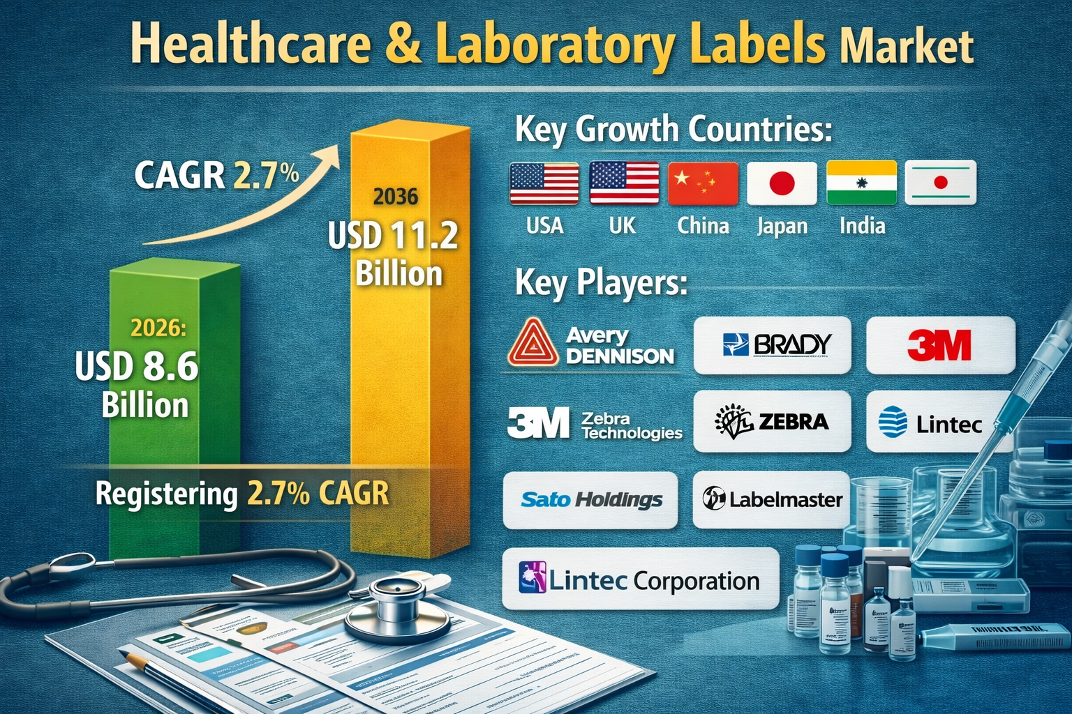 Healthcare & Laboratory Labels Market Forecast 2026–2036: Market to Reach USD 11.2 Billion by 2036 at 2.7% CAGR