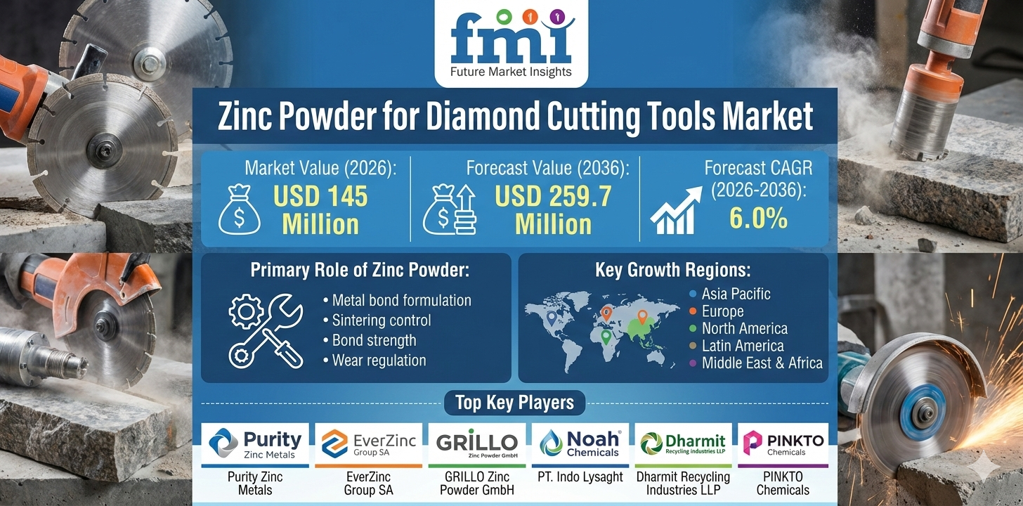 Zinc Powder for Diamond Cutting Tools Market Forecast 2026–2036: Market to Reach USD 259.7 Million by 2036 at 6.0% CAGR