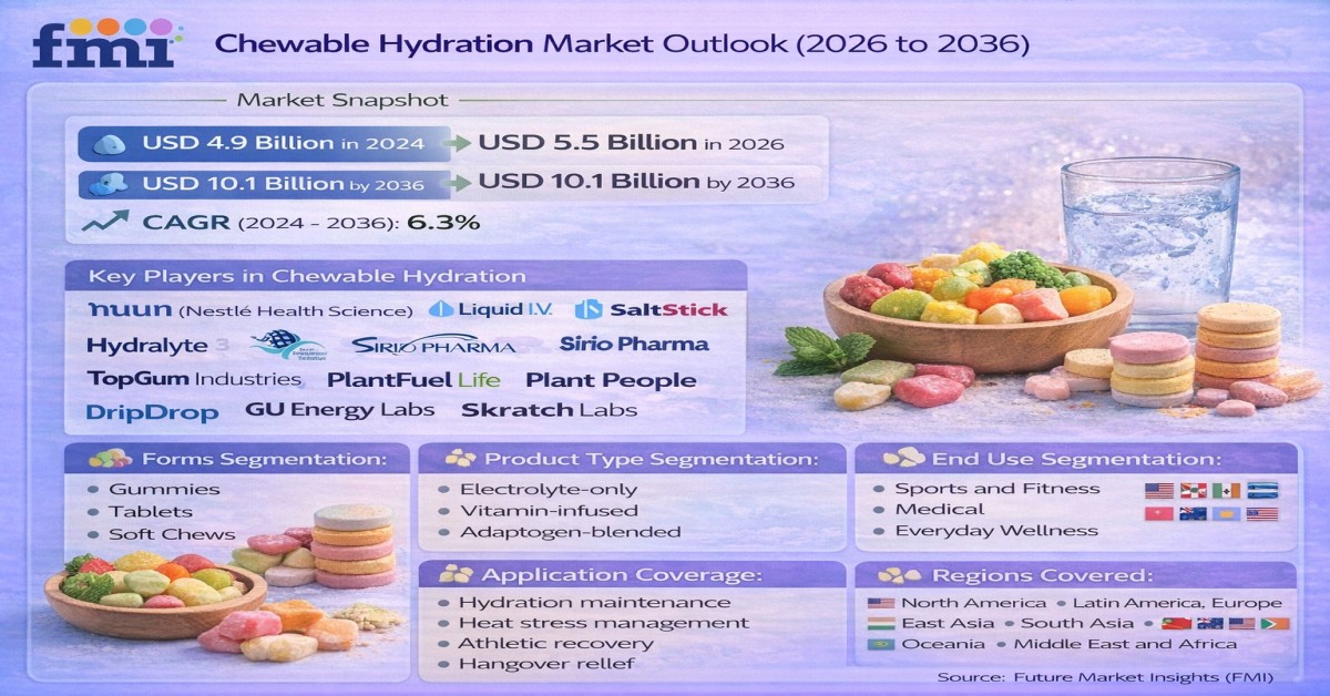 Chewable Hydration Market Projected Surpass USD 10 Billion by 2036 as Extreme Heat Drives Shift from Fitness Accessory