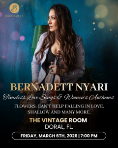 Woman with flowing brown hair on a blue blackground