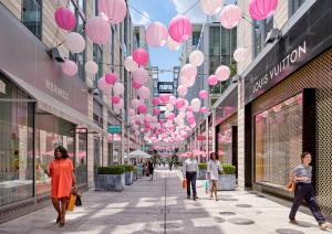 Pink Lanterns suspended above Palmer Alley at CityCenterDC