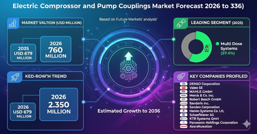 Electric Compressor and Pump Couplings Market Forecast 2026–2036: Market to Reach USD 2,350 Mn by 2036 at 11.9% CAGR