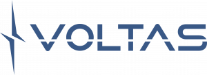 Blue VOLTAS logo with lightning spark icon
