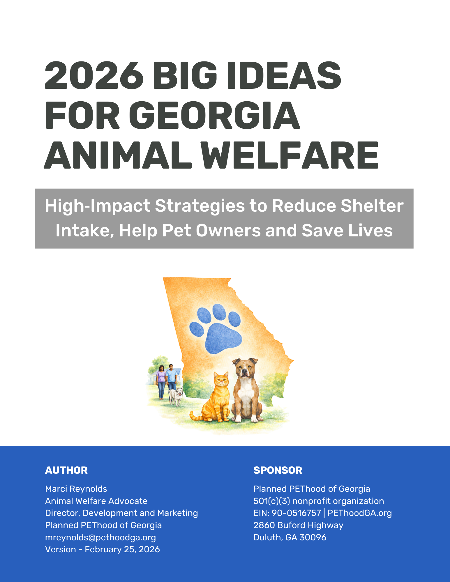 Planned PEThood of Georgia Releases Action-Focused Roadmap to Reduce Shelter Intake, Support Pet Owners, and Save Lives