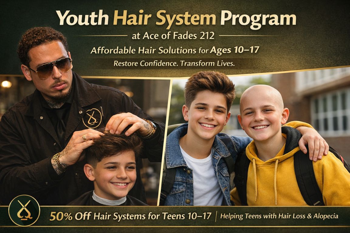 Ace of Fades 212 Cuts Hair System Prices 50% for Teens with Hair Loss, Plans Free Solutions for Cancer Patients