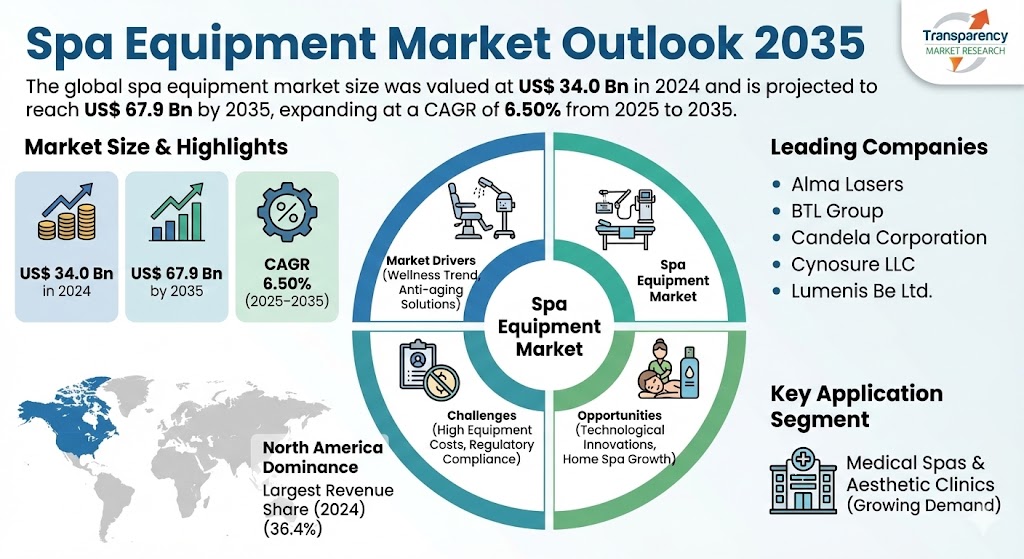 Spa Equipment Market Estimated to Reach USD 67.9 Billion by 2035, Growing at 6.5% CAGR on Rising Wellness Demand – TMR