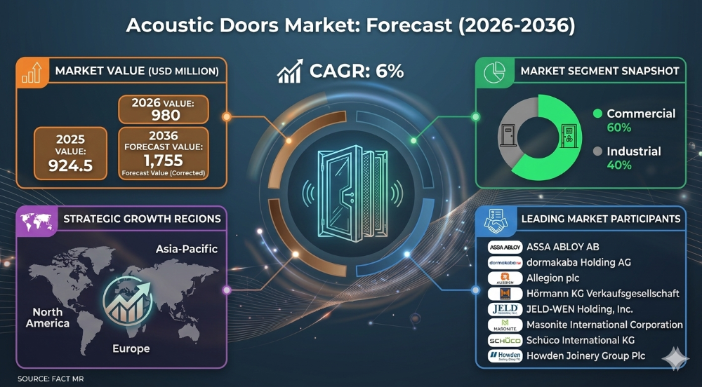 Acoustic Doors Market Forecast 2026–2036: Market to Reach USD 1,755 Million by 2036 at 6% CAGR