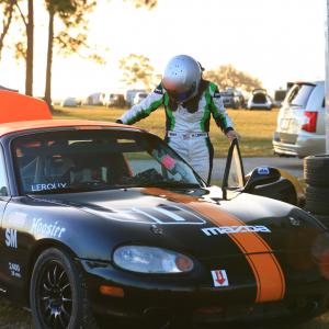 Mia LeRoux racing SCCA Spec Miata at Sebring, Photo courtesy of Dave Green