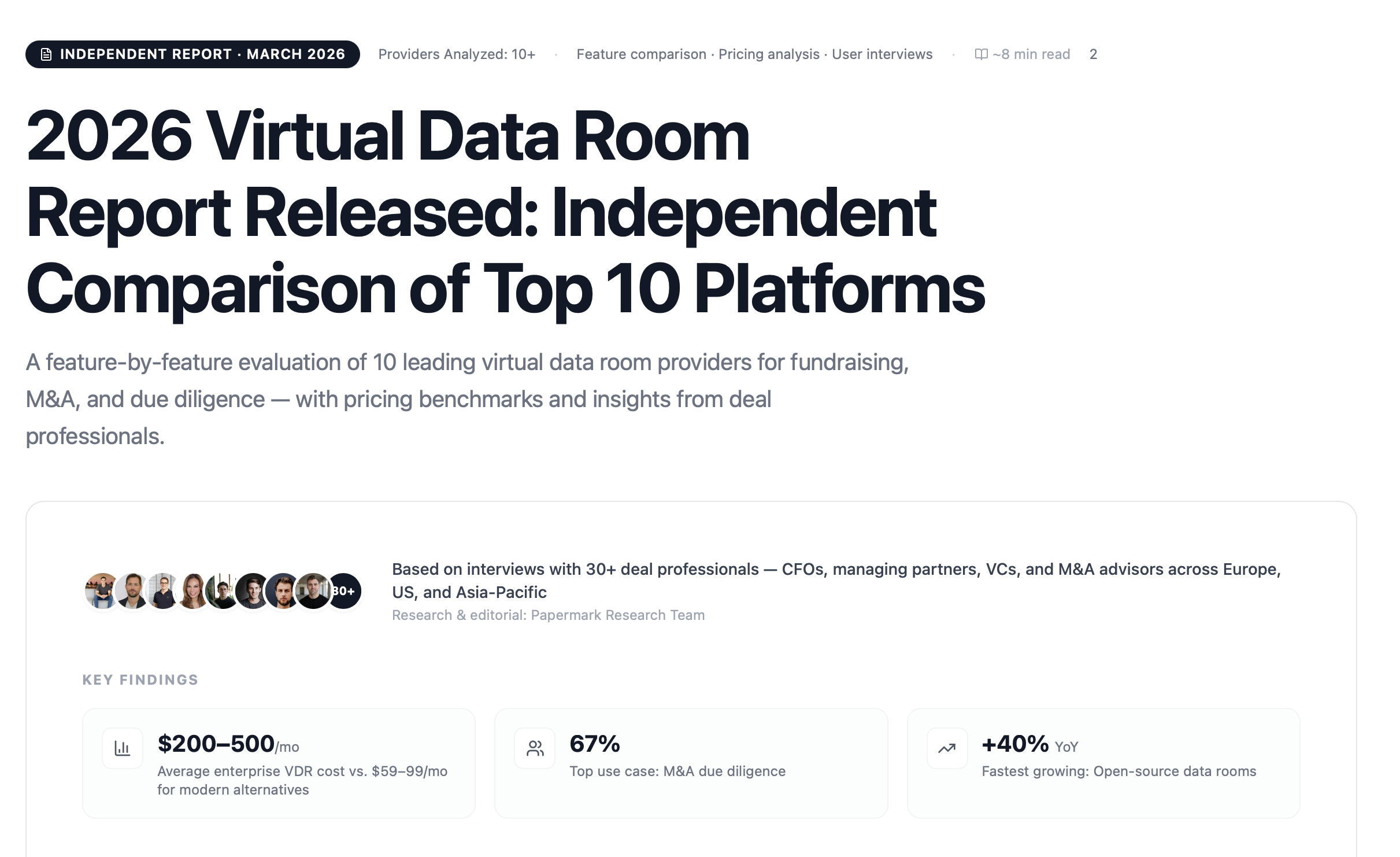 2026 Virtual Data Room Report Released: Independent Comparison of Top 10 Platforms