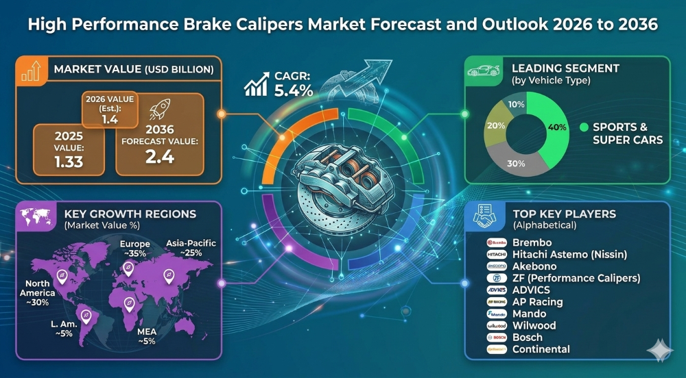 High Performance Brake Calipers Market Forecast 2026–2036: Market to Reach USD 2.4 Billion by 2036 at 5.4% CAGR