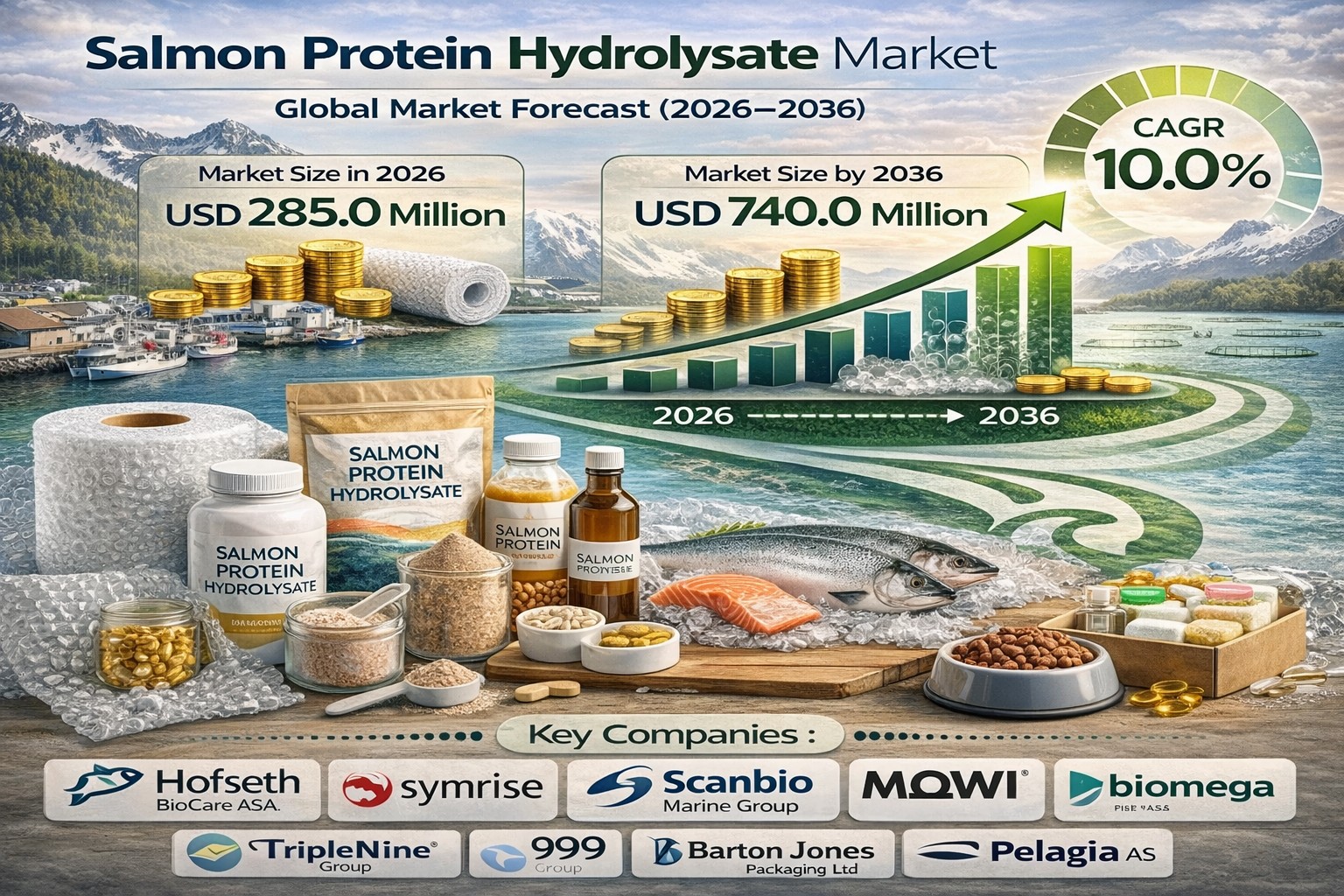 Salmon Protein Hydrolysate Market Forecast 2026-2036: Global Market to Reach USD 740.0 Million by 2036 at 10.0% CAGR