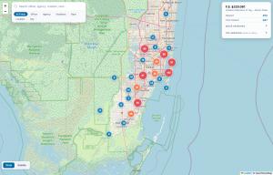 Interactive map showing 700+ tag alteration citations issued across 52+ law enforcement agencies in Miami-Dade County under Florida Statute 320.061