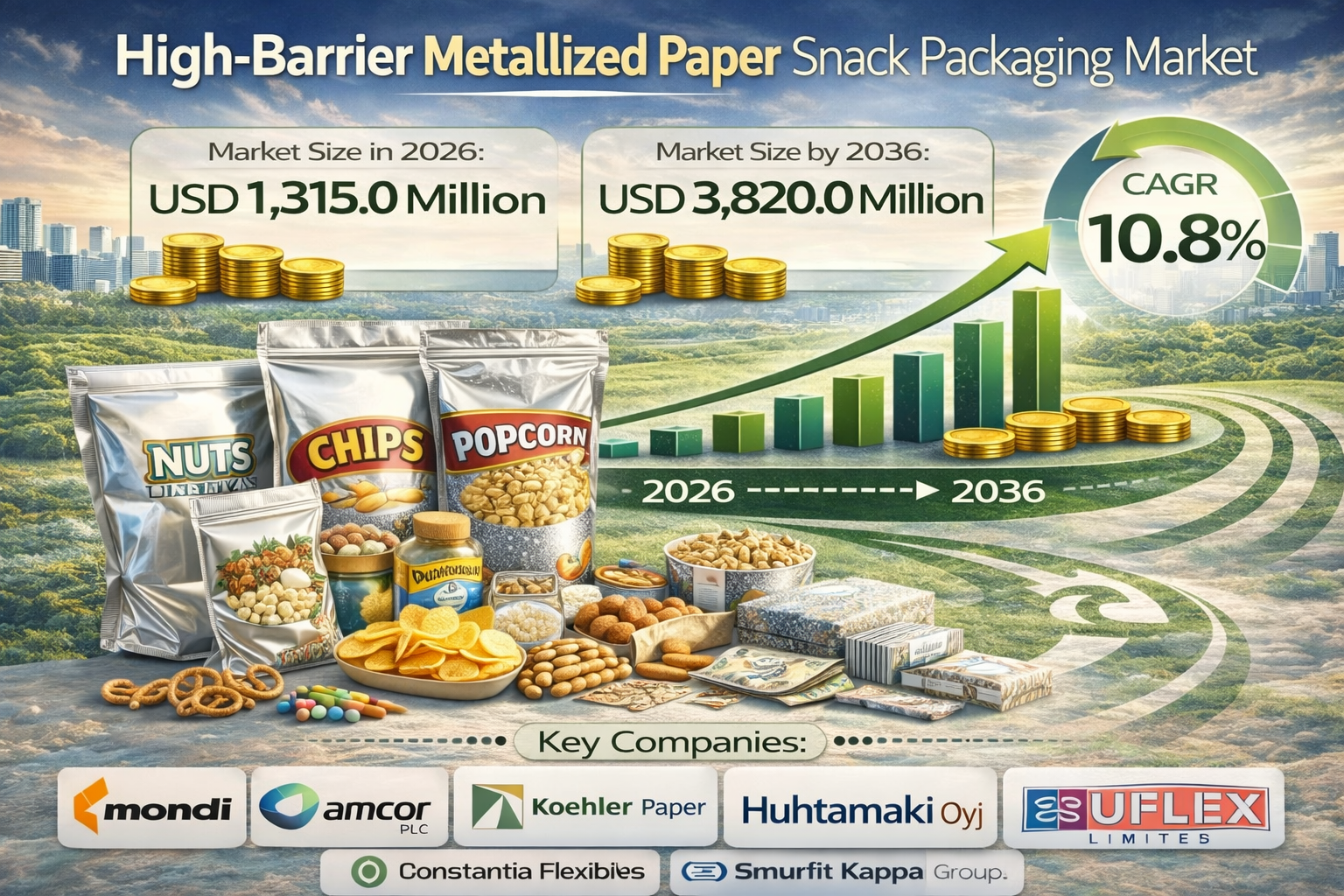 High-Barrier Metallized Paper Snack Packaging Market: Global Market to Reach USD 3,820.0 Million by 2036 at 10.8% CAGR