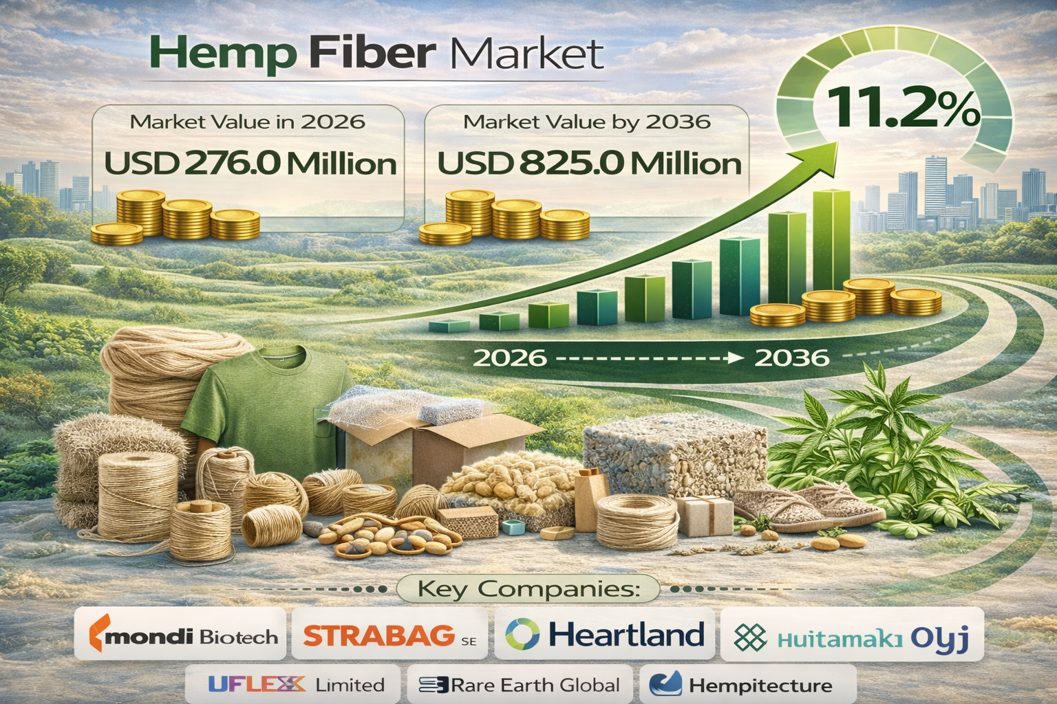 Hemp Fiber Market Forecast 2026-2036: Global Market to Reach USD 825.0 Million by 2036 at 11.2% CAGR