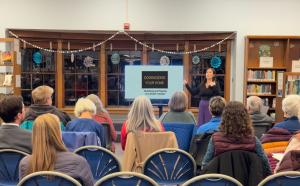 Philippa Main, Northern Virginia Realtor, presenting her downsizing seminar at the Arlington County Library