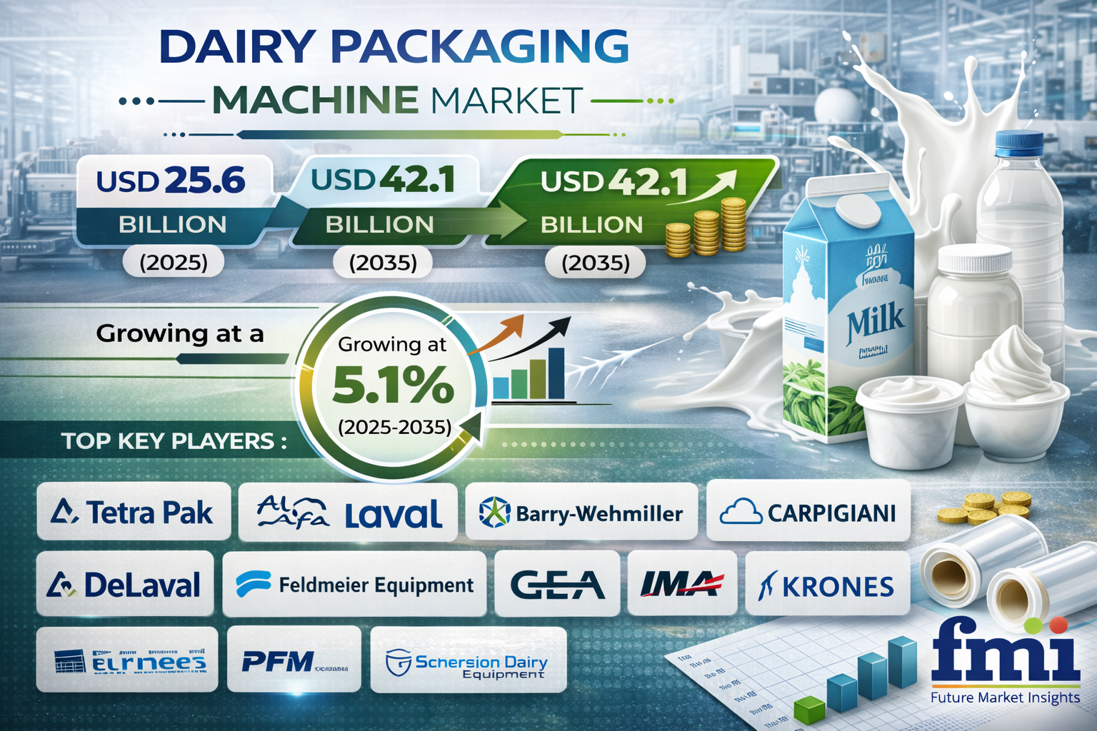 Dairy Packaging Machine Market Forecast 2025-2035: Global Market Surpass USD 42.1 Billion by 2035 at a 5.1% CAGR