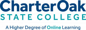 Teal and Royal Blue logo featuring the words Charter Oak State College