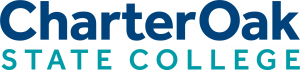 Teal and Royal Blue logo featuring the words Charter Oak State College