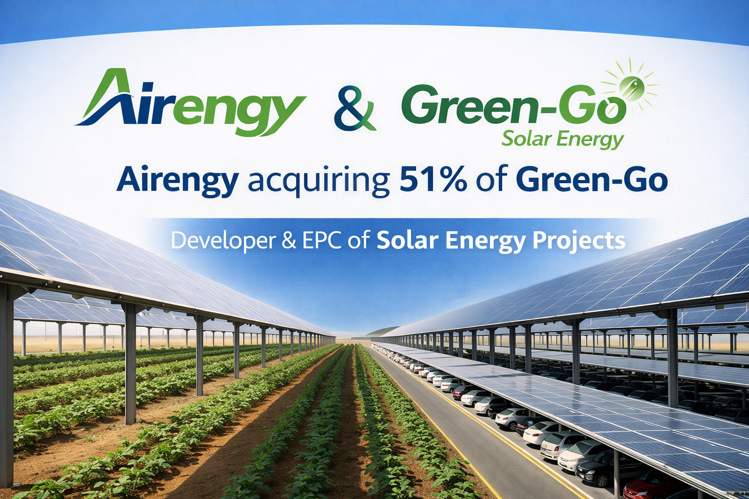 AIRENGY (TASE: ARNG) ACQUIRES CONTROL OF GREEN-GO, A SPECIALIST IN INITIATING AND CONSTRUCTING PHOTOVOLTAIC FACILITIES