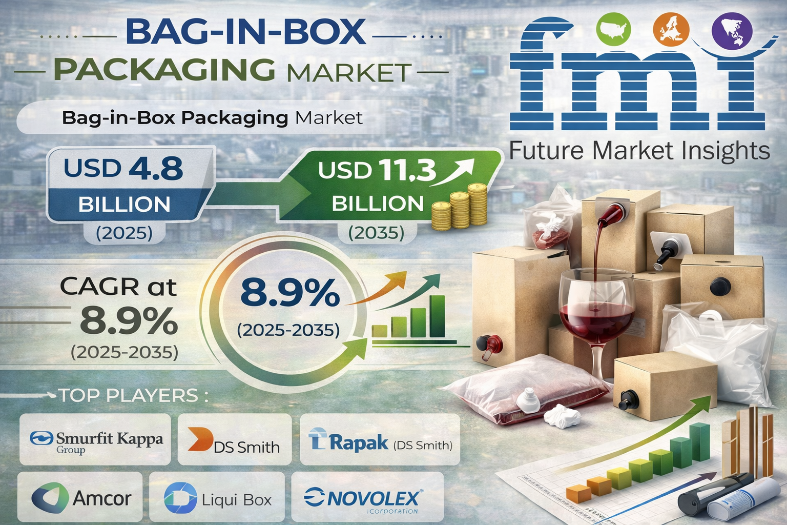 Bag-in-Box Packaging Market Forecast 2025-2035: Surpass USD 11.3 Billion by 2035 at a 8.9% CAGR | FMI