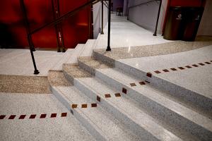 terrazzo lines and squares going up steps