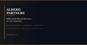Aldero Partners LLC branded graphic displaying company name, IEEPA Tariff Refund Recovery for U.S. Importers, with service lines including contingency-based recovery, claim acquisition, and structured advisory.