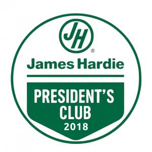 2018 James Hardie President’s Club Award recognizing Hatch Homes for outstanding fiber cement siding installation and customer satisfaction in Charlotte NC