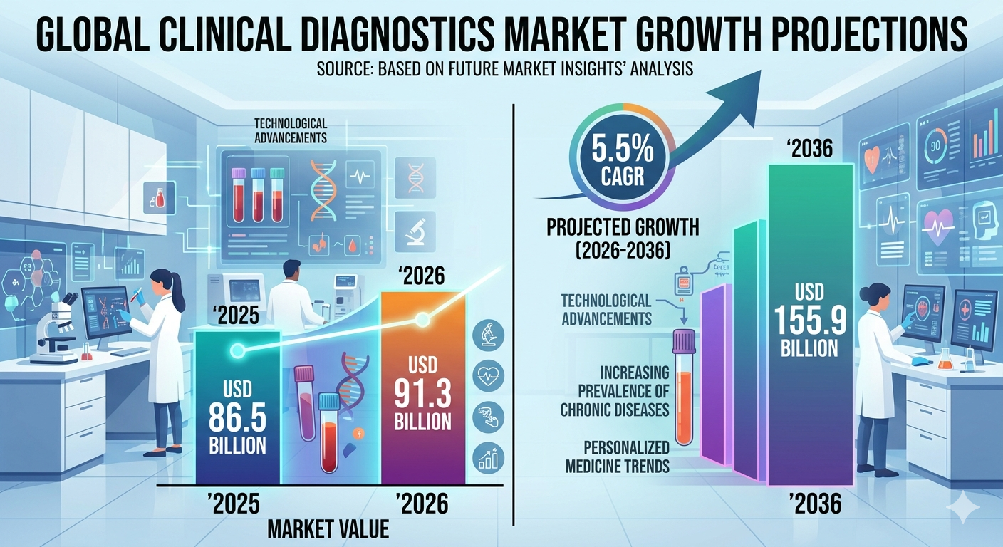 Clinical Diagnostics Market Forecast 2026–2036: Market to Reach USD 155.9 Billion by 2036 at 5.5% CAGR
