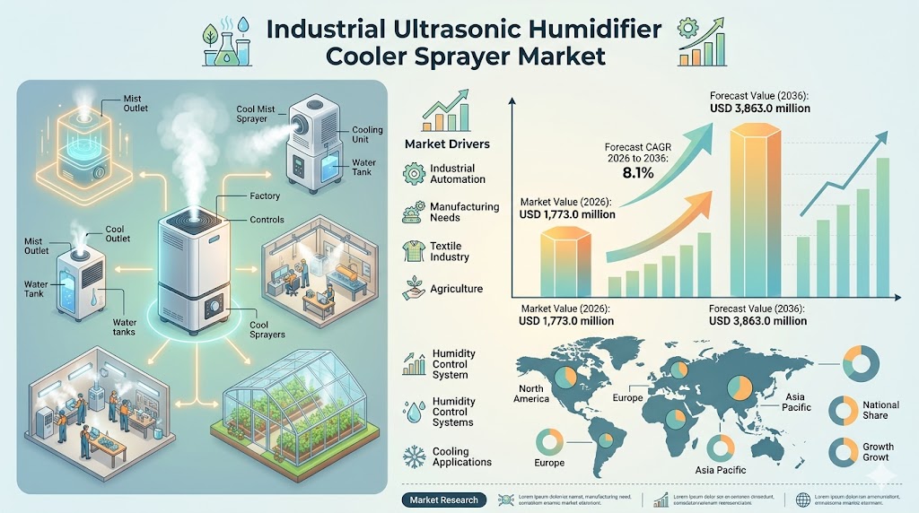 Industrial Ultrasonic Humidifier Cooler Sprayer Market Outlook 2026–2036: Precision Cooling to Drive 8.1% CAGR Growth