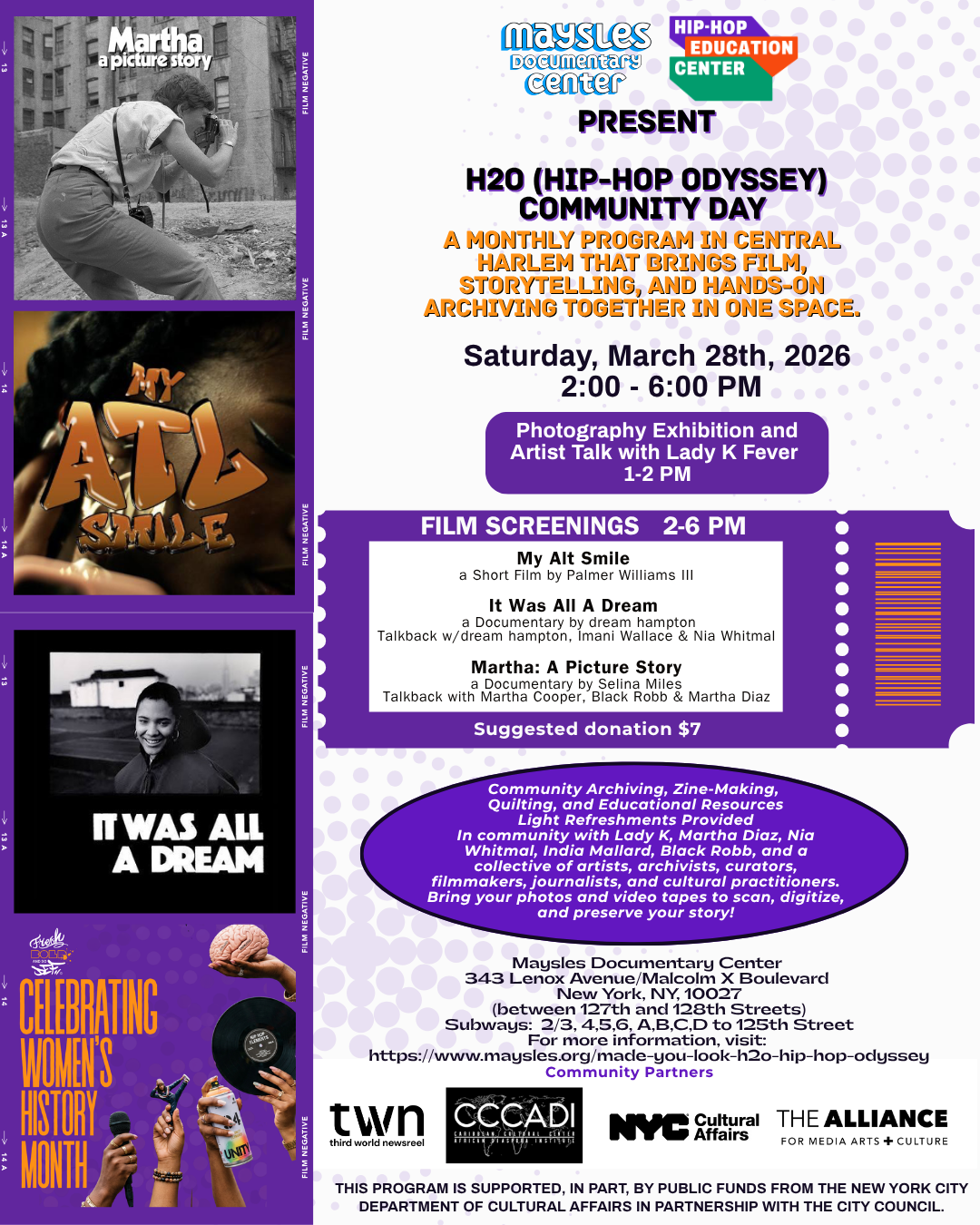 Hip-Hop Education Center and Maysles Documentary Center Launch H2O (Hip-Hop Odyssey) Community Day in Harlem