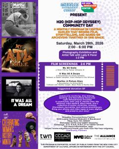 The Hip-Hop Education Center (HHEC), in partnership with the Maysles Documentary Center, announces the launch of H2O (Hip-Hop Odyssey) Community Day, a monthly program in Central Harlem that brings film, storytelling, and hands-on archiving together in one space