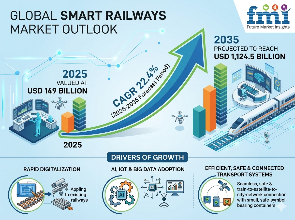 AI, IoT, and Automation Propel Global Smart Railways Market Toward USD 1,124.5 Billion by 2035 at 22.4% CAGR