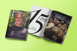 Spread of RetreatBoss Magazine with Garry Lineham 15 minutes to calm