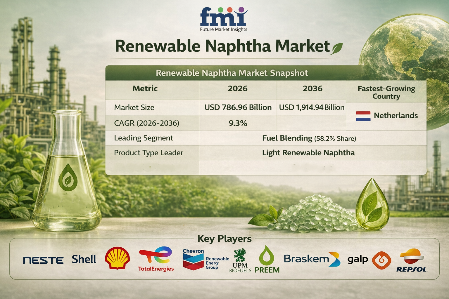 Global Renewable Naphtha Market to Hit USD 1.91T by 2036, Europe Leads with Neste, Shell, Total Energies
