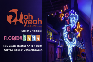 The Oh Yeah?! Show with David Downing, America’s only regional late-night talk show, returns this April for Season 2 at FloridaRAMA, the award-winning immersive art experience at the center of Tampa Bay’s cultural scene Night image of outdoor FloridaRAMA and Oh Yeah show logo