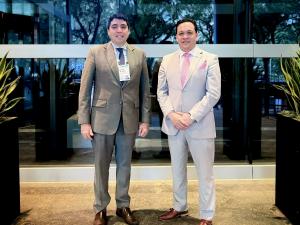 In Houston, Pietro Mendes (left), a Brazilian Senate-approved Director of ANP and SFLCT Chairman Fernando C. Hernandez meet at CERAWeek in 2026