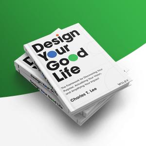 Charles Lee, Founder and CEO of Ideation and author of Good Idea A stack of 3D books: