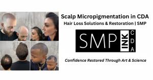 SMP Ink CDA is helping increase awareness of scalp micropigmentation (SMP) as more individuals throughout Coeur d’Alene, North Idaho, and surrounding regions explore non-invasive cosmetic options for addressing hair loss and thinning hair image of before and afters following scalp micropigmentation services from SMP INK CDA