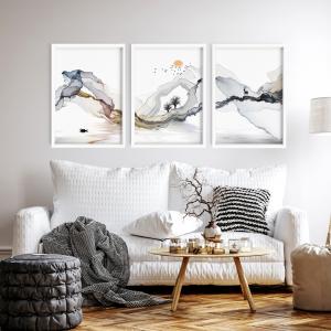 neutral home decor wall art above sofa with minimalist framed prints by About Wall Art