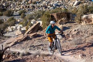 Angie in her natural habitat, on a mountain bike in the desert