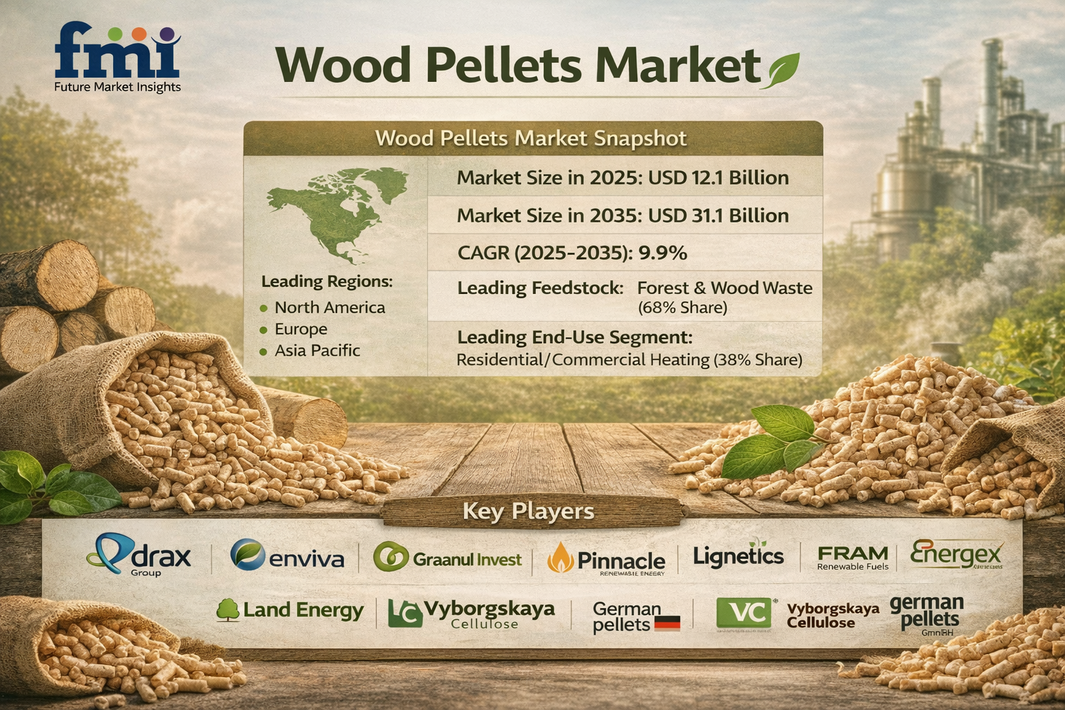 Global Wood Pellets Market Growth as North America & Europe Lead, with Drax Group, Enviva Driving Expansion